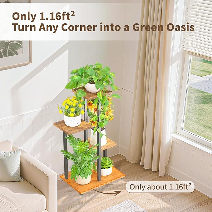 LASZOLA Black 4 Tiered Wood Plant Stand Indoor - Image 6