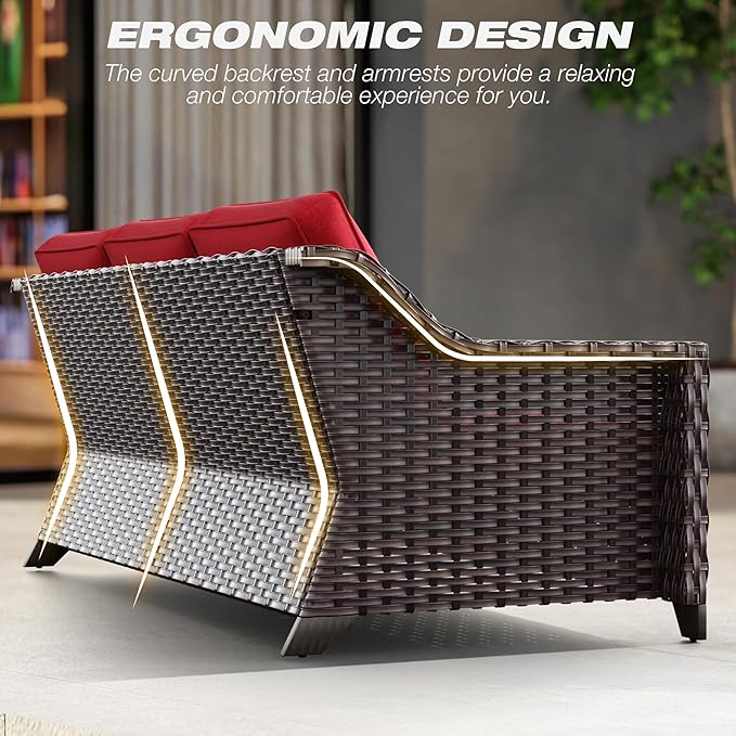 Joyside Patio Furniture Set, 3 Pieces Outdoor Wicker High Back Sofa - Image 6