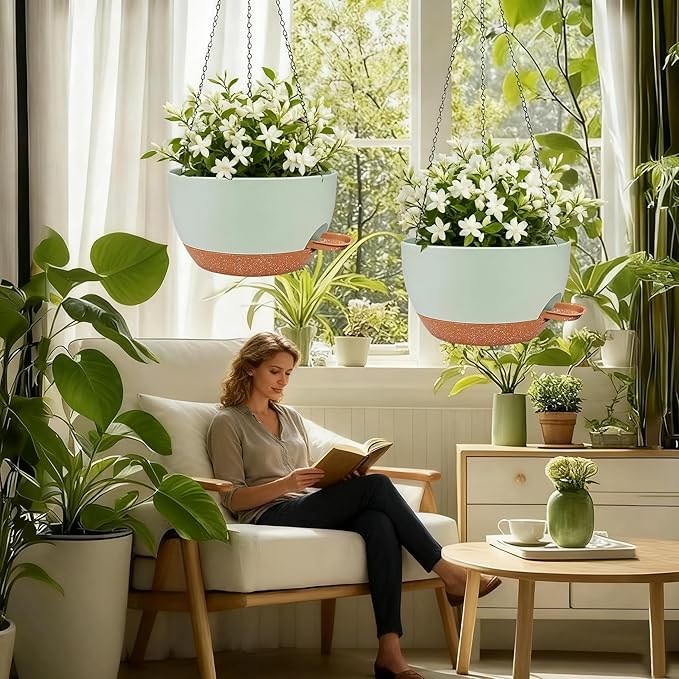 2 Pack Hanging Planters for Indoor Outdoor Plants, 12 Inch Self Watering - Image 2