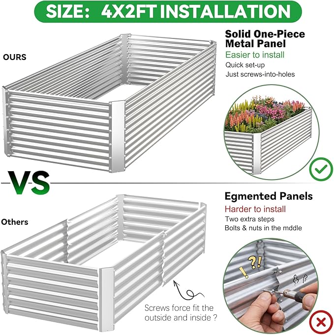 3 Pack Tall 4x2FT Corrugated Galvanized Steel Raised Garden Bed Outdoor - Image 2