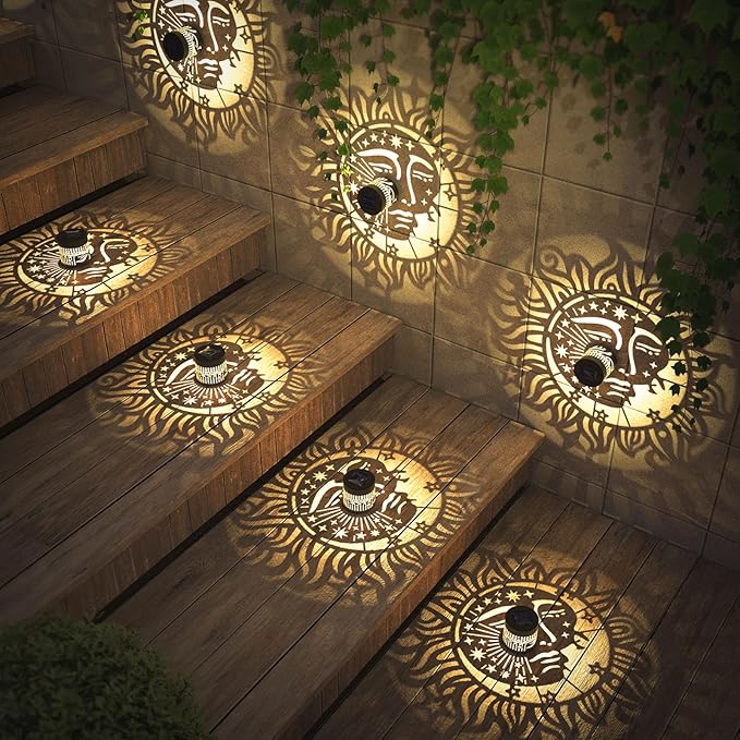 4 Pack Solar Fence Lights Metal Solar Powered Outdoor Wall Deck Step Lights Sun - Image 5