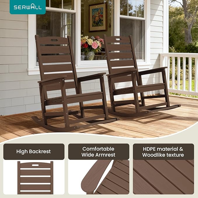 SERWALL Outdoor Rocking Chair Set of 4, Oversized HDPE Patio Rocking Chair - Image 5