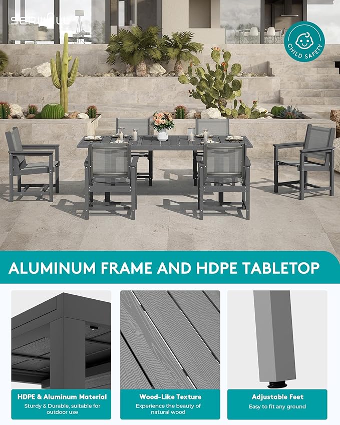 SERWALL 7-Piece Patio Dining Sets, All Weather HDPE Patio Furniture Set - Image 5