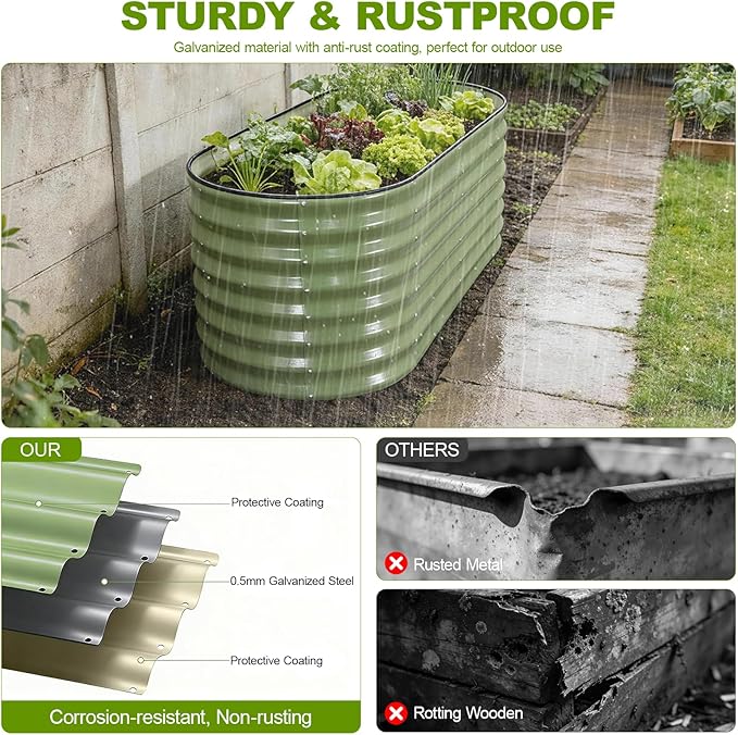 24" Tall Galvanized Raised Garden Bed Outdoor, Large Oval Raised Beds - Image 4