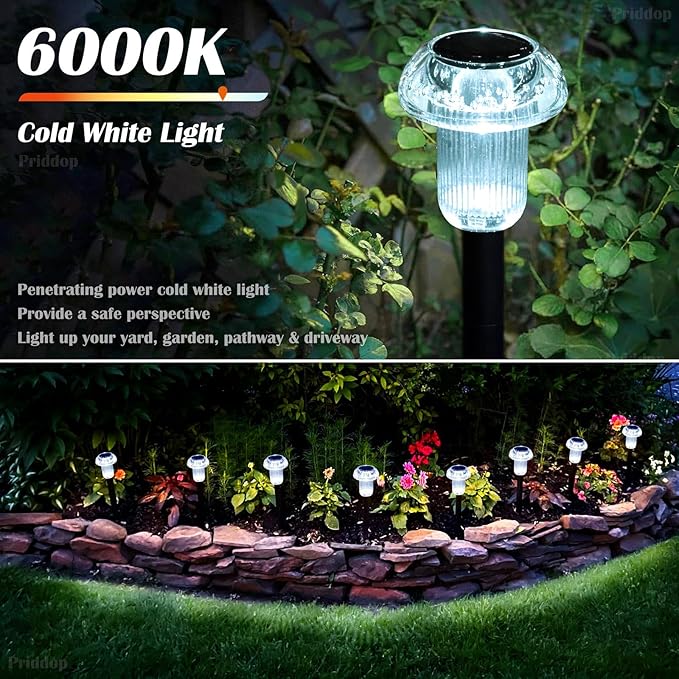 Solar Lights Outdoor Pathway Waterproof 8 Pack Cold White LED Acrylic Mushroom - Image 4