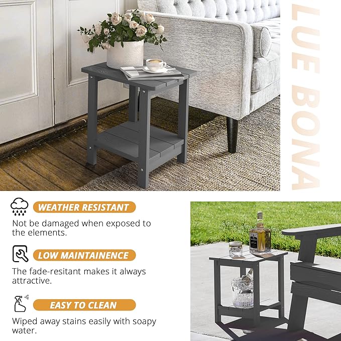LUE BONA Adirondack Outdoor Side Table, 2-Tier Dark Grey HDPS Patio End Table - Image 7