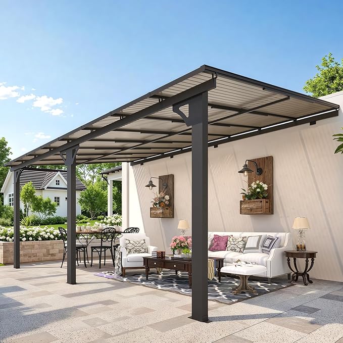 AECOJOY 10' x 16' Adjustable Height Outdoor Lean to Gazebo Pergola by AECOJOY