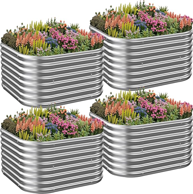 4 Pack 2x2FT Corrugated Galvanized Steel Raised Garden Bed Outdoor, Metal Above by CATMANOR