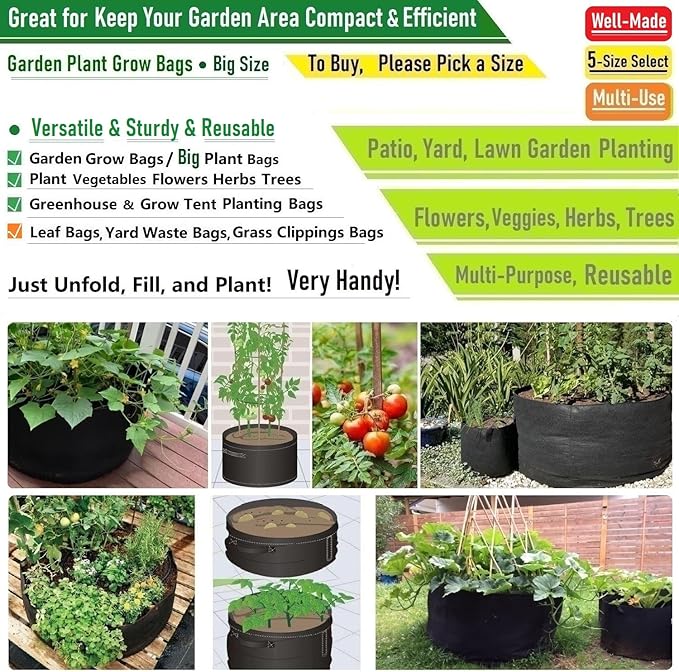 3-Pack 50 Gallon Thickened Plant Grow Bags Large Heavy Duty Fabric Plant Pots - Image 2
