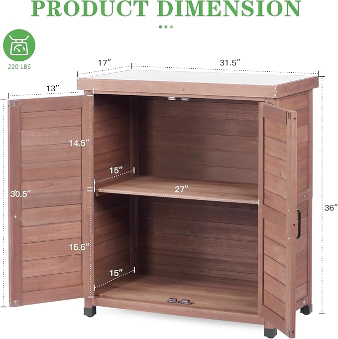 Outdoor Potting Bench with Storage Cabinet and Metal Top, Wood Workstation - Image 4
