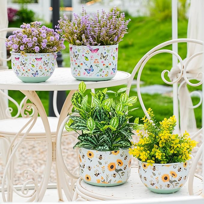 Butterfly & Bee Metal Planters Set of 2 – Decorative Flower Pots - Image 2