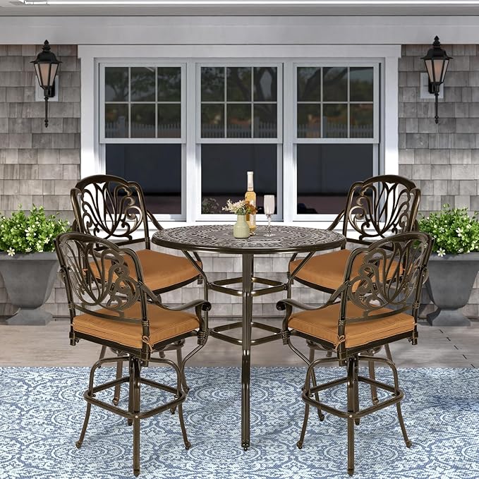 VIVIJASON 5-Piece Patio Swivel Bar Stools Set, All Weather Cast Aluminum - Image 8