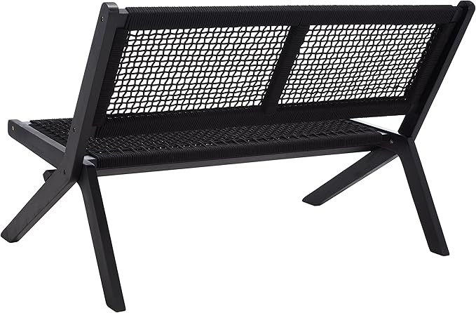 SAFAVIEH Outdoor Collection Kobina Black Acacia Wood/Black Rope Foldable Bench - Image 11