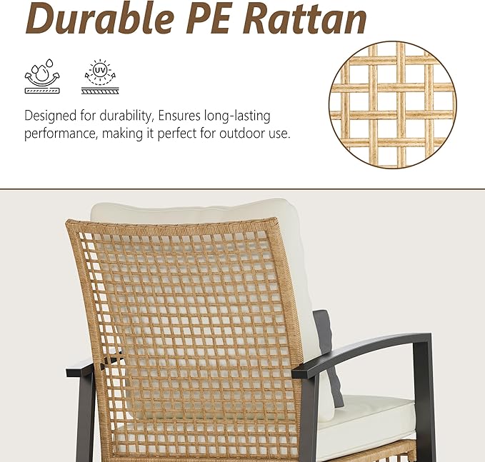 3 Piece Patio Rocking Chairs Set of 2, Outdoor Rocking Chair Bistro Set - Image 6