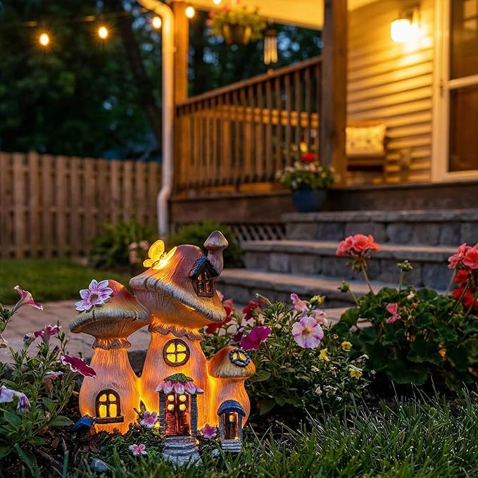 Solar Garden Statue Lights Mushroom Mothers Day Decorations Fairy House - Image 5