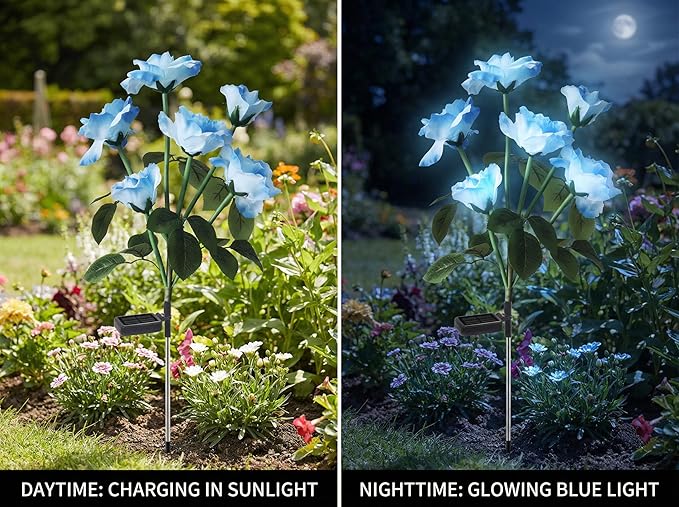 Solar Garden Rose Lights by FANCYPOP, 2 Pack Most Realistic 12 LED Flower Stake - Image 3