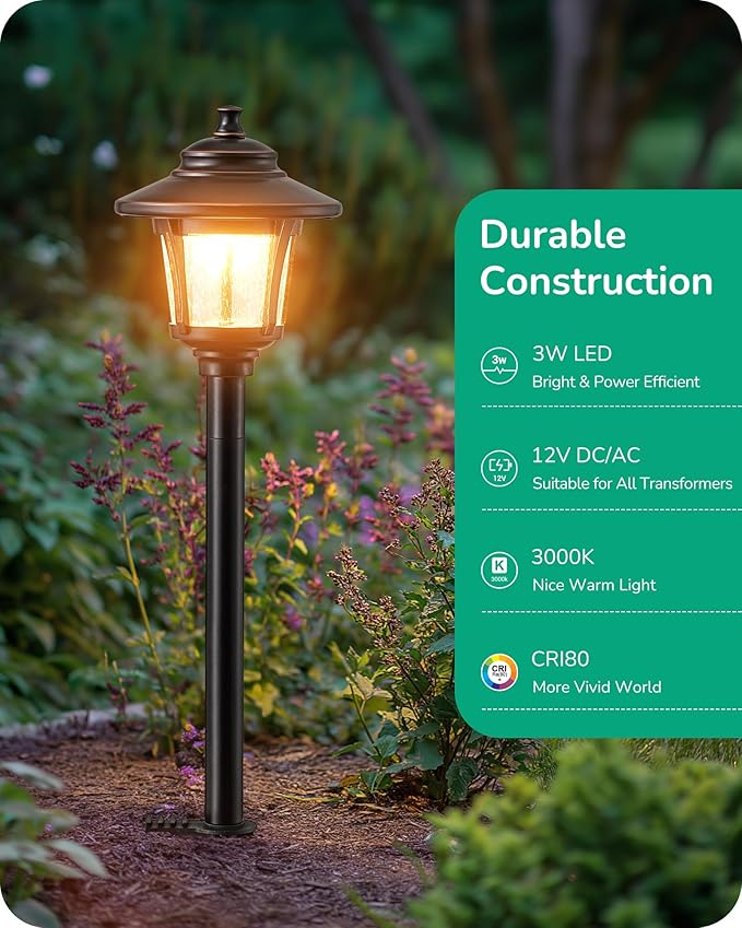 EDISHINE Low Voltage Landscape Lights, 12V 3W 120LM 3000K Seed Glass Outdoor - Image 2