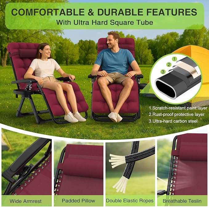 Suteck Zero Gravity Chair, Reclining Camping Lounge Chair w/Removable Cushion - Image 3