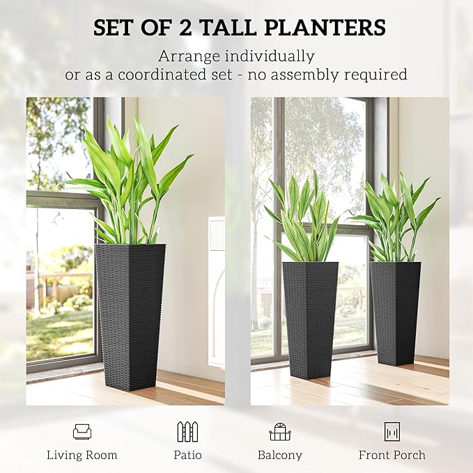 Outsunny 32 Inch Tall Planters for Outdoor Plants, Stackable Tapered Planters - Image 4