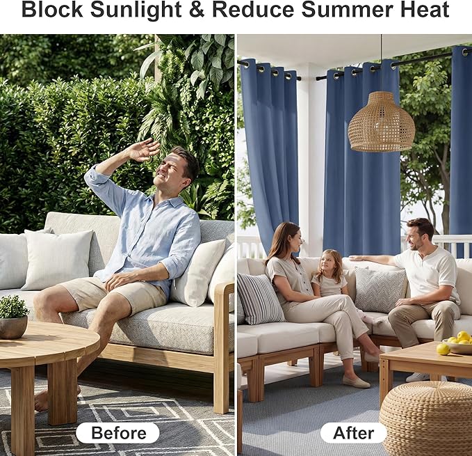 RYB HOME Outdoor Curtains for Patio Waterproof Block Sunlight Thermal Insulated - Image 2