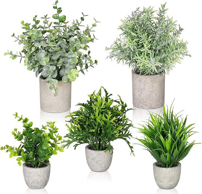Fake Plants, Eucalyptus Greenery Plastic Fake Green Grass Plants by Lemonfilter