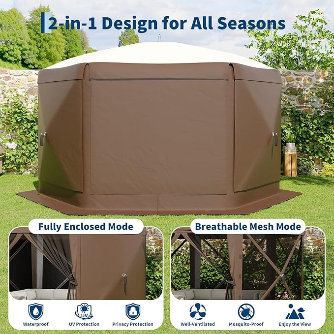 11.5x11.5FT 6-Sided Pop Up Gazebo Tent，One-Push Setup Canopy Tent - Image 3
