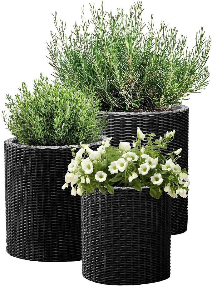 Keter Cylinder Set of 3 Rattan Resin Planter by Keter