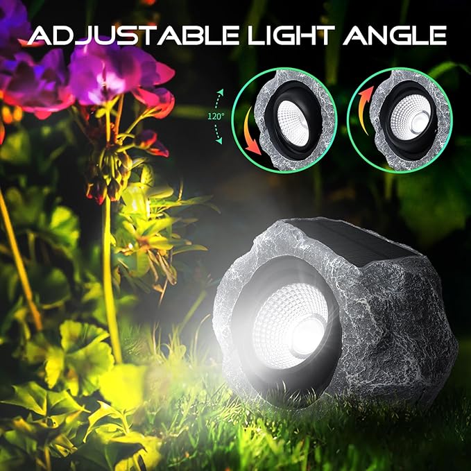 Solar Rock Lights Outdoor, Angle Adjustable Solar Lights Outdoor Waterproof - Image 2
