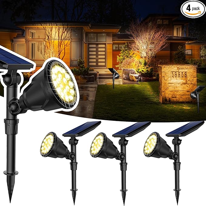 JSOT 600 Lumen Bright Solar Lights Outdoor Waterproof, Solar Powered Landscape by JSOT
