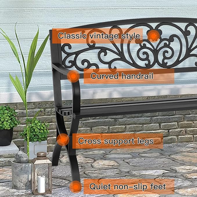 Patio Garden Bench 50 inch Outdoor Metal Loveseat Chairs - Image 6