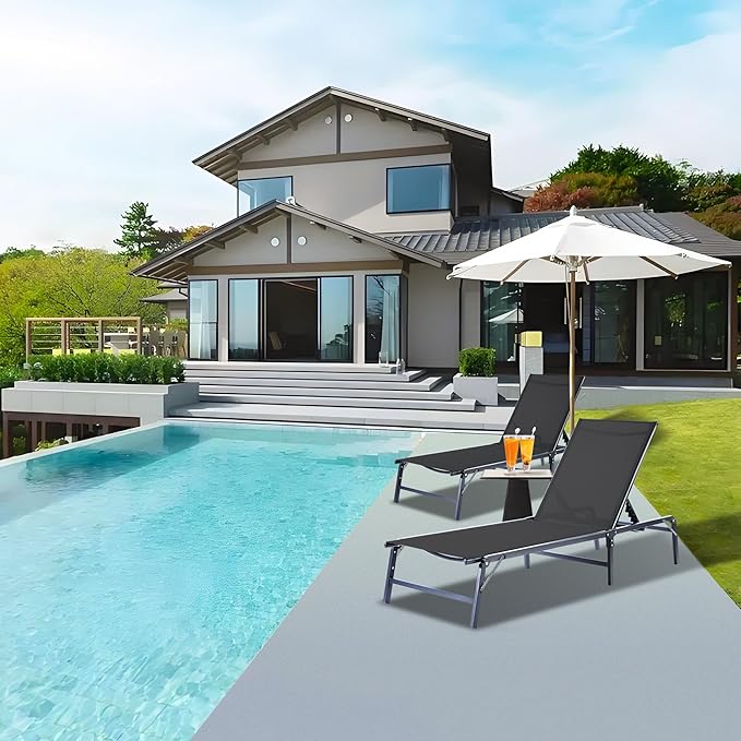 Outdoor Chaise Lounge Chair Set of 2, Foldable & Assemble-Free, 6 Adjustable - Image 2