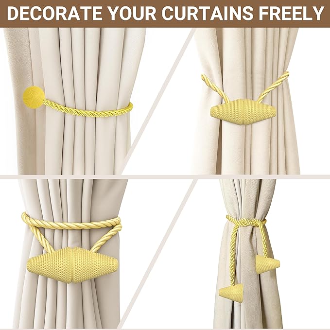 Hion Magnetic Curtain Tiebacks Golden 2pcs, Curtain Tiebacks Buckles Holdbacks - Image 8