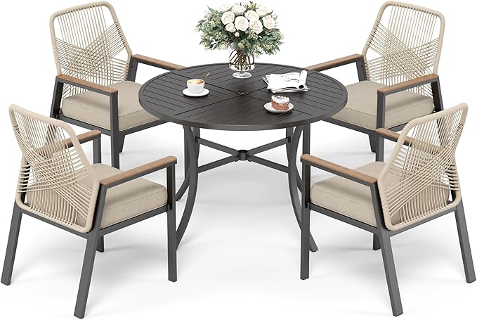 5 Pieces Patio Dining Set, 4 x Woven Rattan Chairs - Image 9