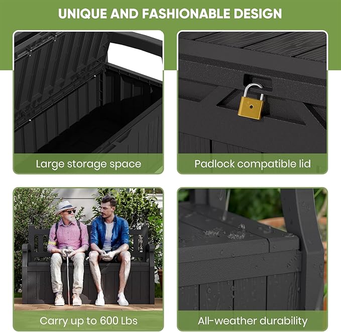 Patiowell 75 Gallon Plastic Storage Bench, Water-Resistant Deck Box - Image 6