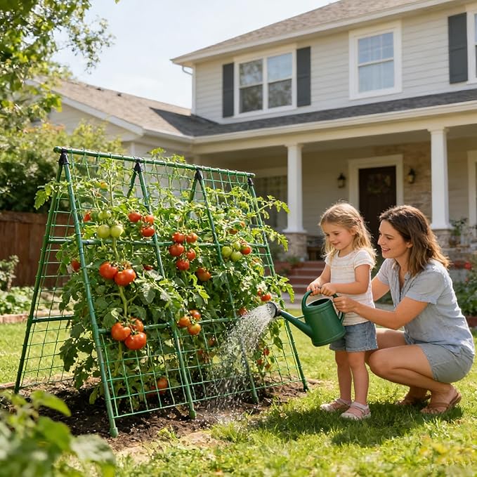 Miory Cucumber Trellis for Raised Beds, 48 x 48 Inch Metal A-Frame Garden - Image 3