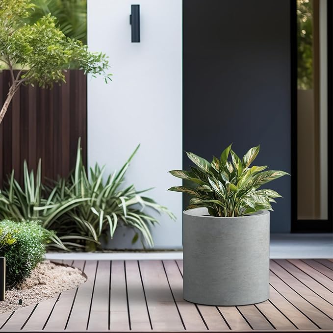 Kante 15.7" Dia Round Concrete Planter, Modern Style Large Cylindrical Plant Pot - Image 5