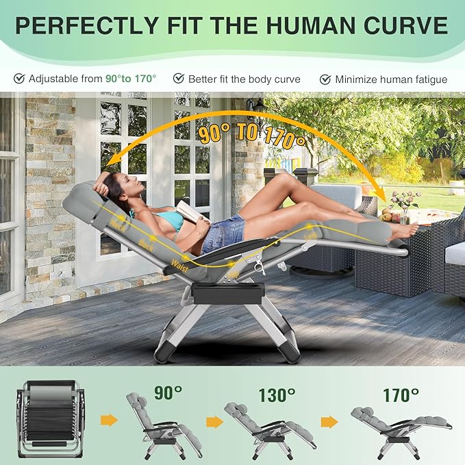 Suteck Oversized Zero Gravity Chair, 33In XXL Outdoor Recliner Chair - Image 4