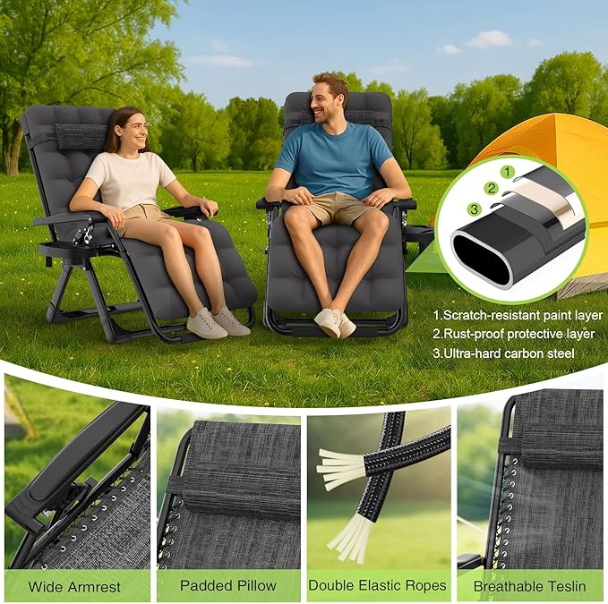 Suteck Zero Gravity Chair, Reclining Camping Lounge Chair w/Removable Cushion - Image 6