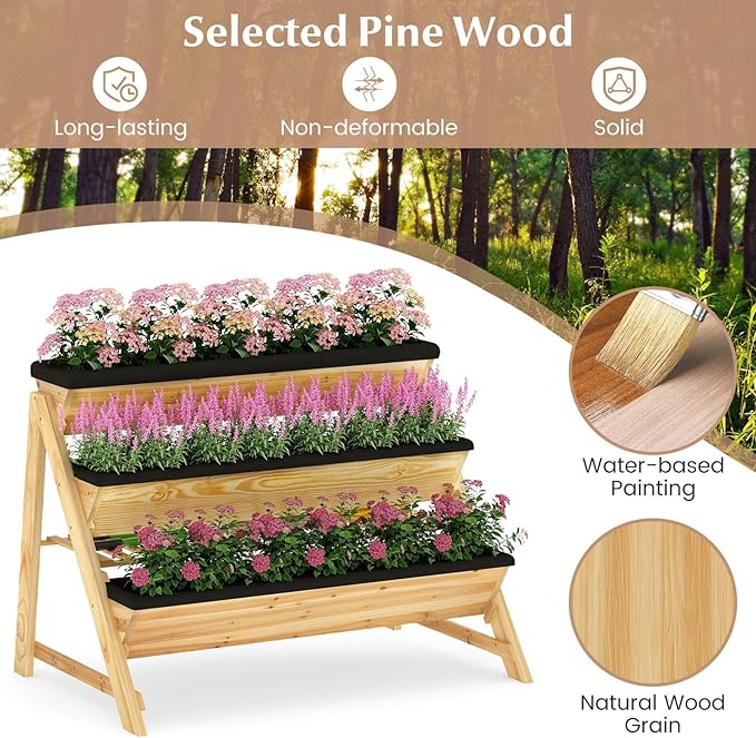 Giantex 3-Tier Vertical Raised Garden Bed, Wood Elevated Planter Box - Image 7