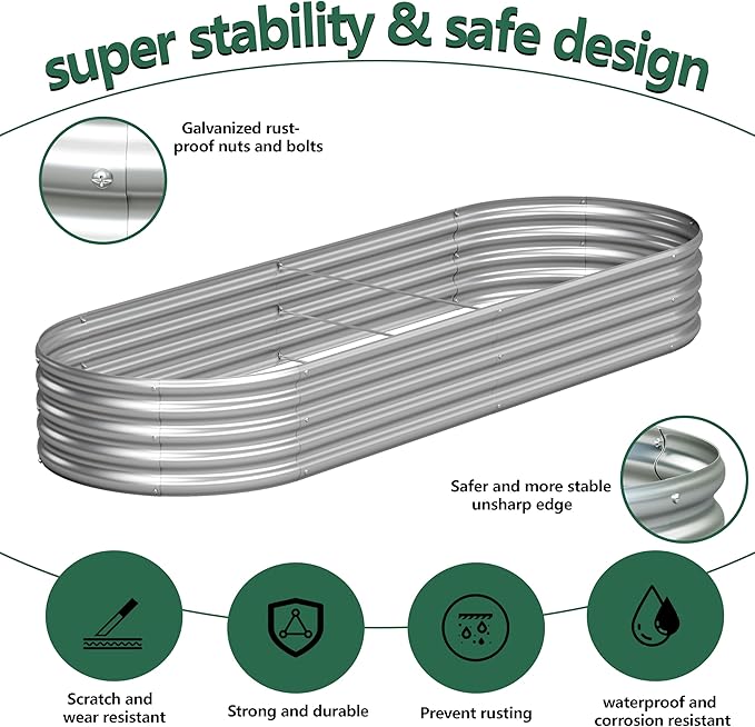2PCS 8x2x1FT Galvanized Raised Garden Bed Kit, Vegetable Boxes-Oval Metal - Image 2