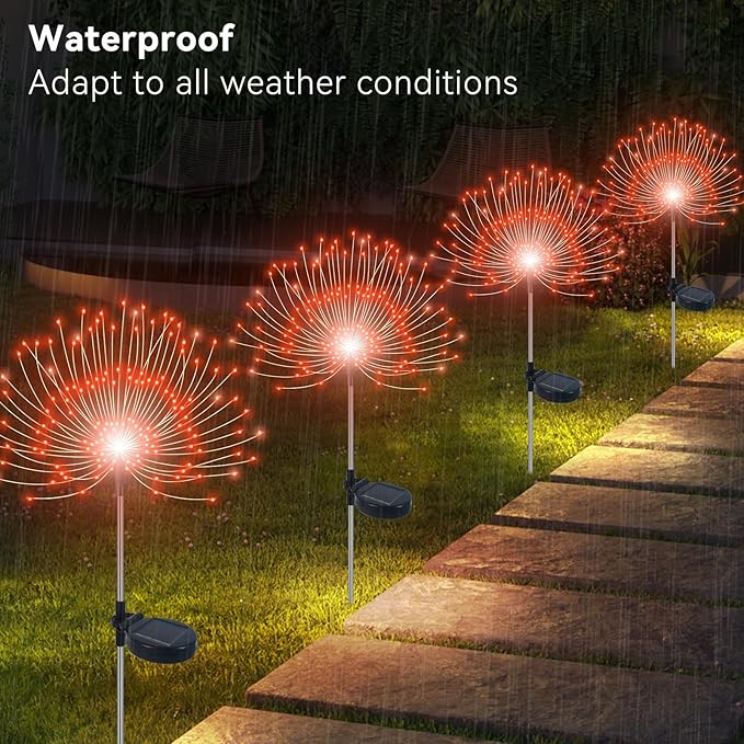 Solar Garden Lights Outdoor Waterproof, 2 Pack 120 LED Solar Firework Lights - Image 3