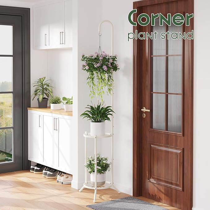 2-Tier Hanging Plant Stand Indoor and Outdoor, Space-Saving Iron Planter Shelves - Image 5