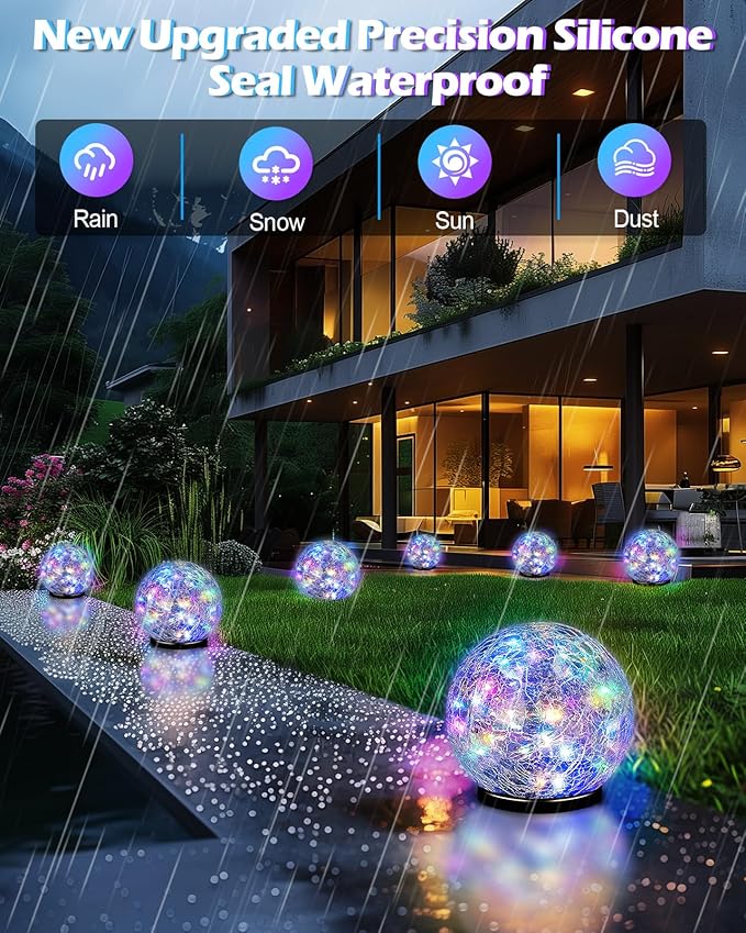 Coroor Garden Solar Ball Lights Outdoor Waterproof, 30 LED Cracked Glass Globe - Image 5