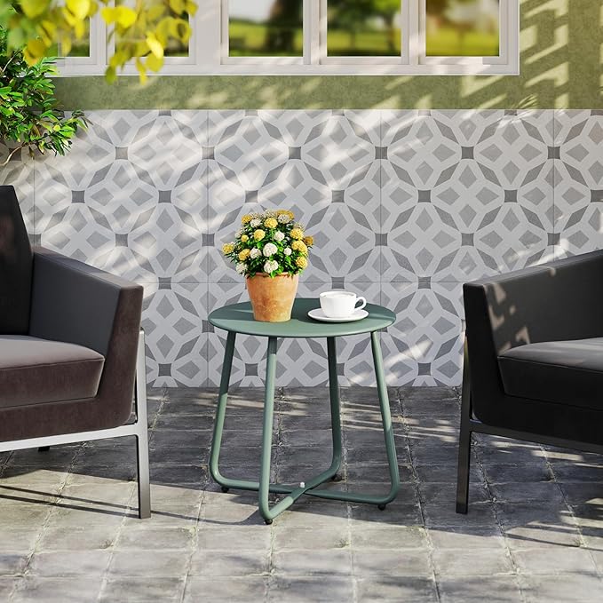 HollyHOME Round Metal Side Table, Rust-Resistant Patio Small Plant Stand - Image 6