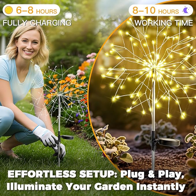 suddus Solar Garden Lights Outdoor Waterproof Decorative, Upgrade 2Pack 150LED - Image 5