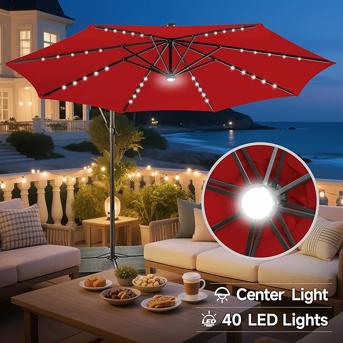 Solar Offset Patio Umbrella - 10 ft Solar Cantilever Umbrella Outdoor - Image 4