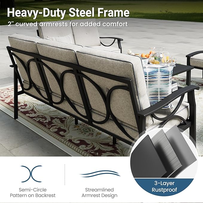 RoyalCraft Outdoor Patio Furniture Set, 3 Pieces Metal Patio Conversation Set - Image 5