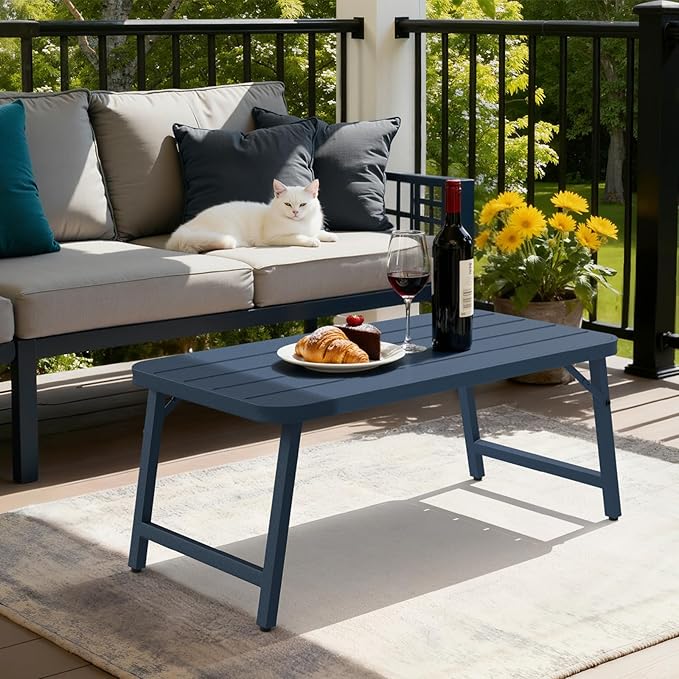 VINGLI Outdoor Folding Coffee Table, Rectangle Drainable Iron Patio Table - Image 7