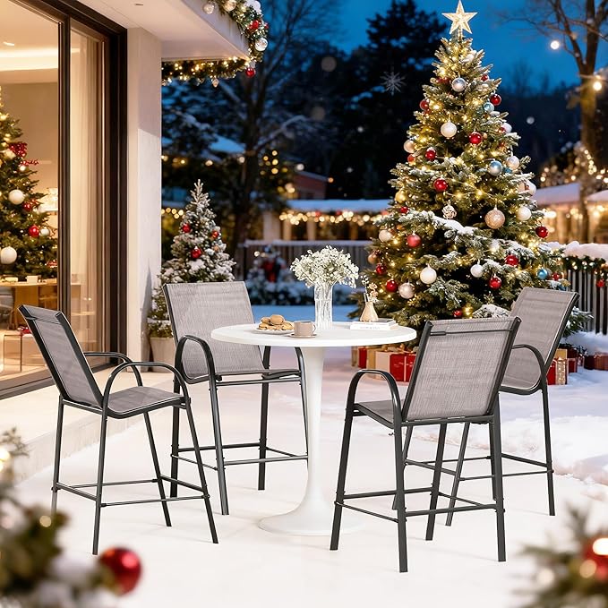 HOMREST Outdoor Bar Height Stools Set of 4, High Back Patio Chairs - Image 2