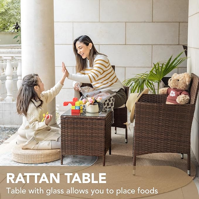 Devoko Patio Porch Furniture Sets 3 Pieces PE Rattan Wicker Chairs - Image 4